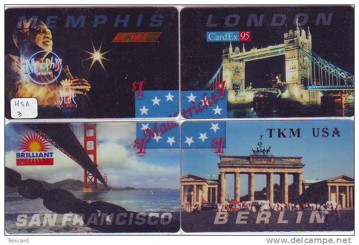 4 Telecartes En Puzzle CARDEX 1995 MAASTRICHT (3) ACMI * MEMPHIS - LONDON - SAN FRANCISCO - BERLIN * BRANDENBURGER TOR - Puzzles
