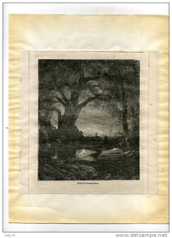 - FORÊT DE FONTAINEBLEAU . GRAVURE SUR BOIS DU XIXe S. DECOUPEE ET COLLEE SUR PAPIER - Autres & Non Classés