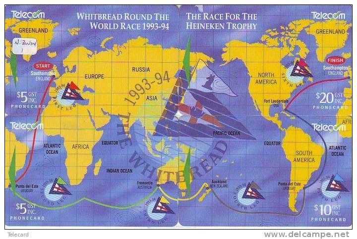 4 Telecartes NOUVELLE ZELANDE En Puzzle (1) WHITBREAD Course Du Monde 1993-94 - NEW ZEALAND YACHT RACE HEINEKEN TROPHY - Puzzles