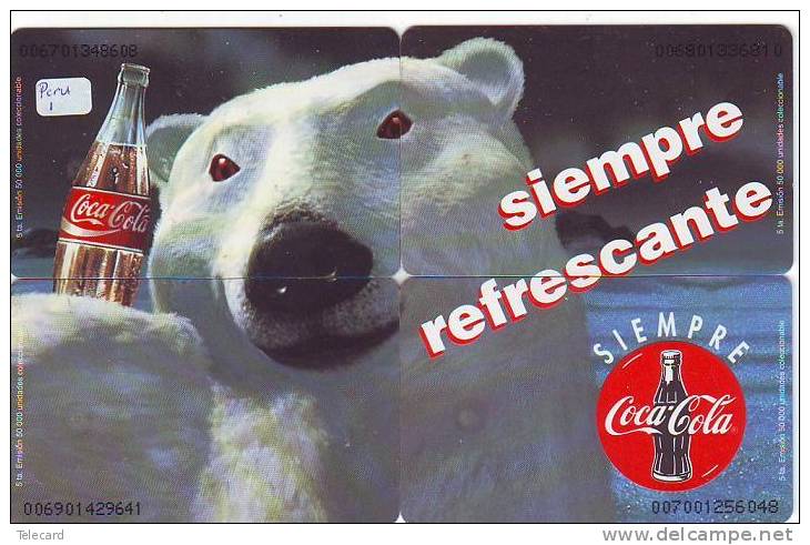 4 Telecartes PERU En Puzzle (1) COCA COLA * WHITE BEAR * ANIMAL - Puzzles