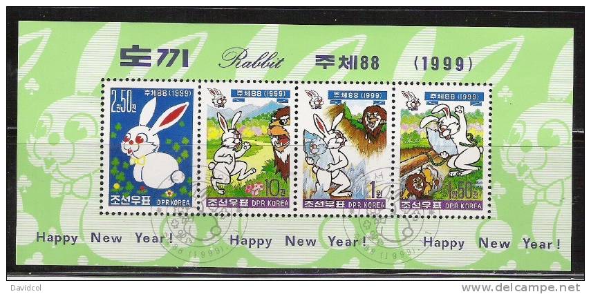 R243.-.KOREA / COREA .- 1999 .- USED  SHEET.-  / LAPINS / CONEJOS / RABITS  .- - Rabbits