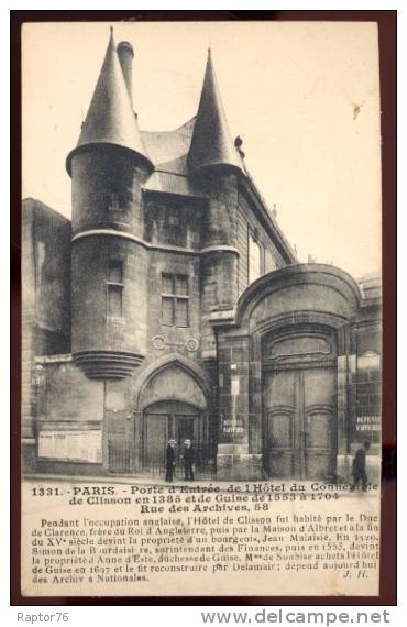 CPA ANIMEE PARIS 3ème Entrée De L'hôtel Du Connétable De Clisson Rue Des Archives - District 03