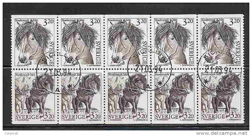 SWEDEN  - HORSES - NORDSVENSK HÄST - Block Of 10 Se-tenant From The Exploided BOOKLET - Yvert # C 1788 - VF USED - Hojas Bloque