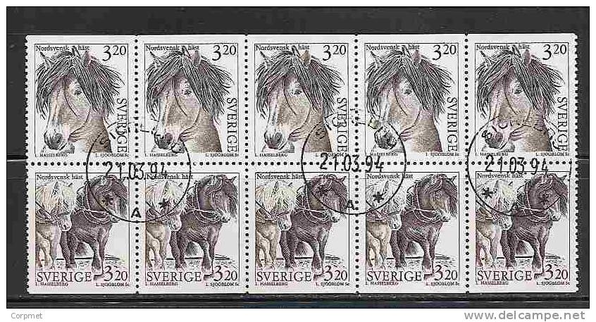 SWEDEN  - HORSES - NORDSVENSK HÄST - Block Of 10 Se-tenant From The Exploided BOOKLET - Yvert # C 1788 - VF USED - Blocks & Sheetlets