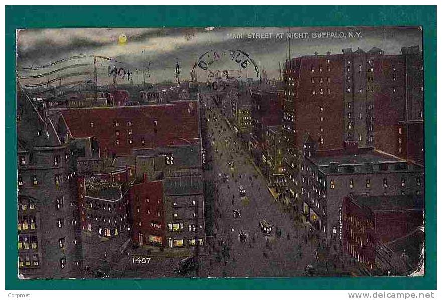 BUFFALO, NY 1913 POSTCARD - MAIN STREET AT NIGHT - Flag Cancel With STATION A - Buffalo