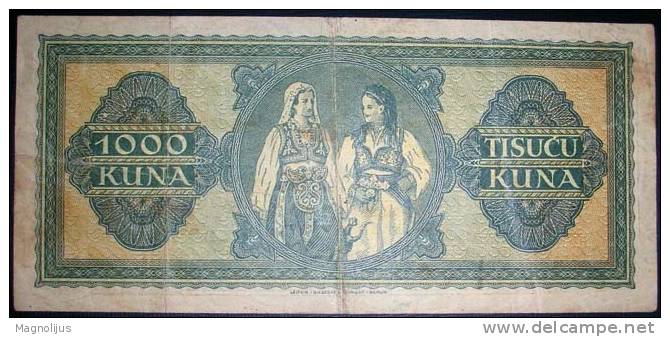 Paper Money,Banknote,Croatia,NDH,1000 Kuna,Dim.174x80mm,WWII,Year Of 1943. - Croatia