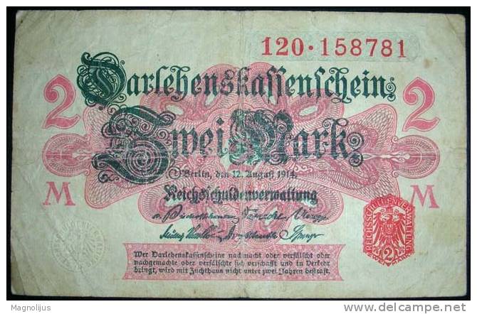 Paper Money,Banknote,Germany,Reich,2 Mark,Dim.110x69mm - Sonstige & Ohne Zuordnung