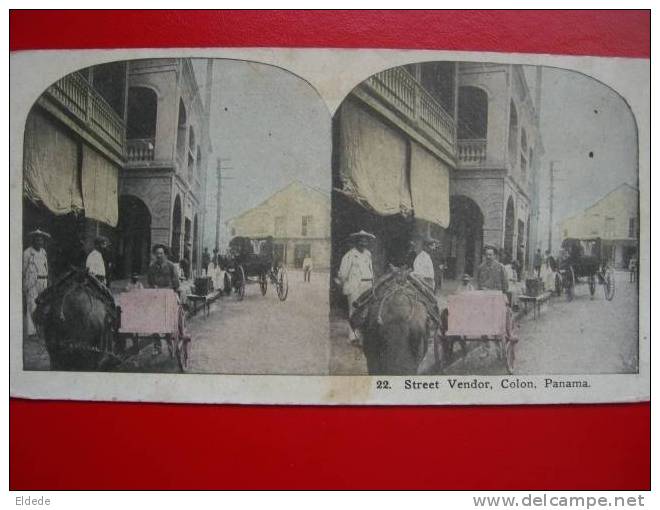 Carte Stereo 2 Vues Coul. Street Vendor Colon Photo Mario Indart Cardenas Cuba Signée 1920 - Photos Stéréoscopiques