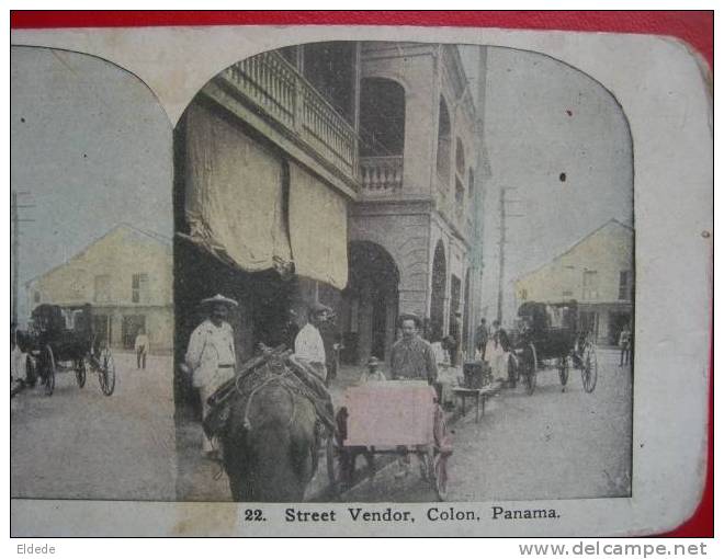 Carte Stereo 2 Vues Coul. Street Vendor Colon Photo Mario Indart Cardenas Cuba Signée 1920 - Photos Stéréoscopiques