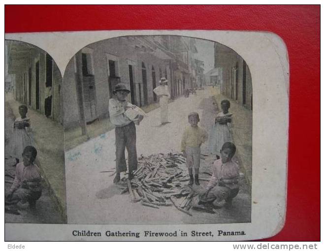 Carte Stereo 2 Vues Coul. Children Firewood Photo Mario Indart Cardenas Cuba Signée 1920 - Photos Stéréoscopiques