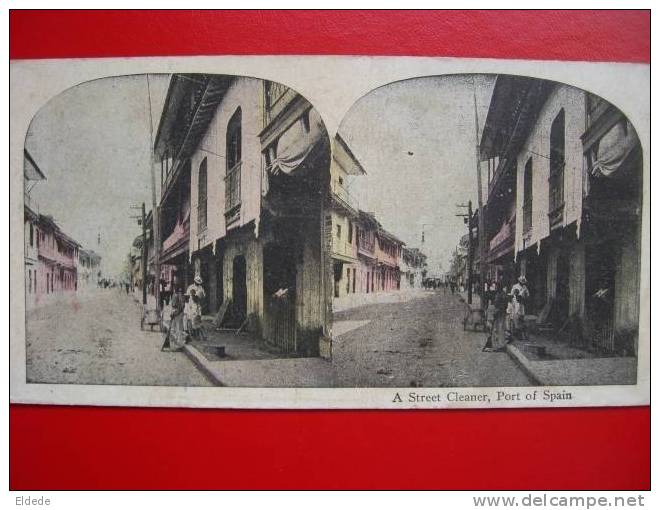 Carte Stereo 2 Vues  Trinidad Street Cleaner Photo Mario Indart Cardenas Cuba Signée 1920 - Stereo-Photographie