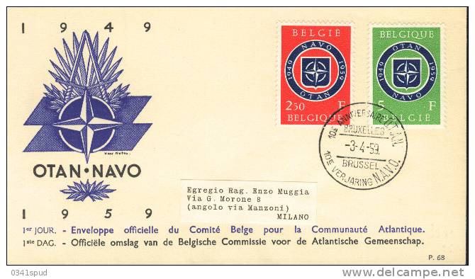 1959 Belgique  FDC  OTAN NATO  Sur Lettre - OTAN