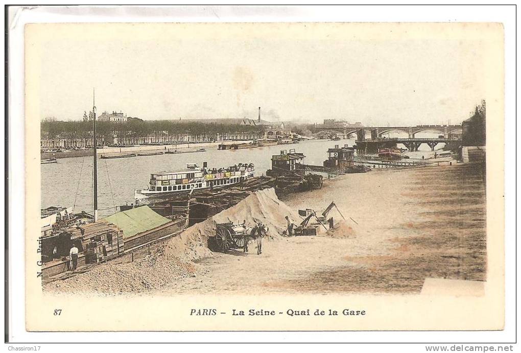 75 - PARIS -  13 E - La Seine - Quai De La Gare - Le Sablier Au Travail - Attelage Tiré Par Un Cheval - La Seine Et Ses Bords