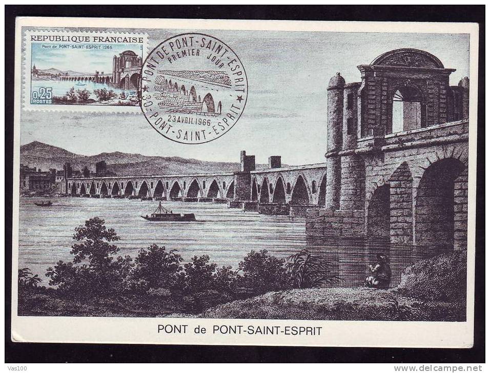 France 1966 FDC  Maximum Card,with Ponts-bridge . - 1960-1969