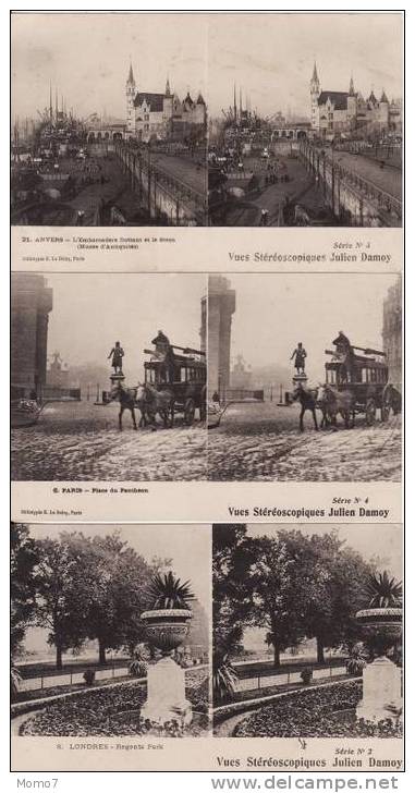 3 CPA .VUES STEREOSCOPIQUES.PARIS AVEC FIACRE.ANVERS.LONDRES. - Stereoscope Cards