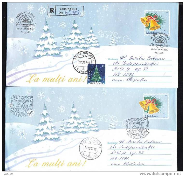 MOLDOVA MOLDAVIE  2007 2 ENTEIRE POSTAL COVERS ,with NOUVEL AN NOEL. - Neujahr