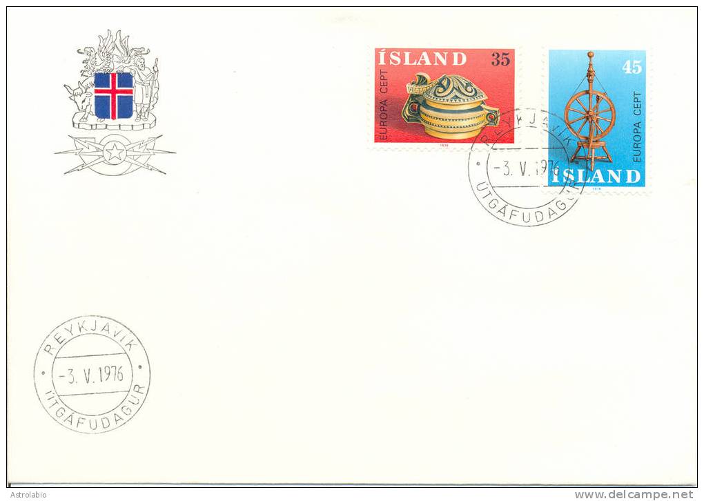 Rouet FDC 1976 Islande Yvert 467/8 - Textil