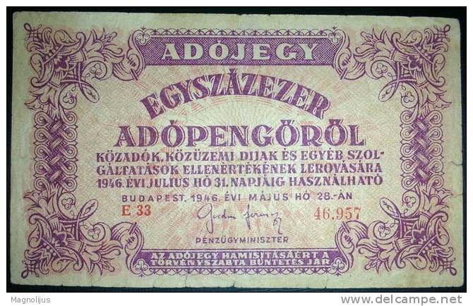 Paper Money,Banknote,Hungary,Soviet Ocuppation?,Pengo,Dim.135x82mm,Year Of 1946. - Hongarije