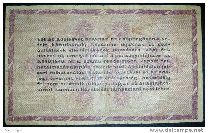 Paper Money,Banknote,Hungary,Soviet Ocuppation?,Pengo,Dim.135x82mm,Year Of 1946. - Hungría