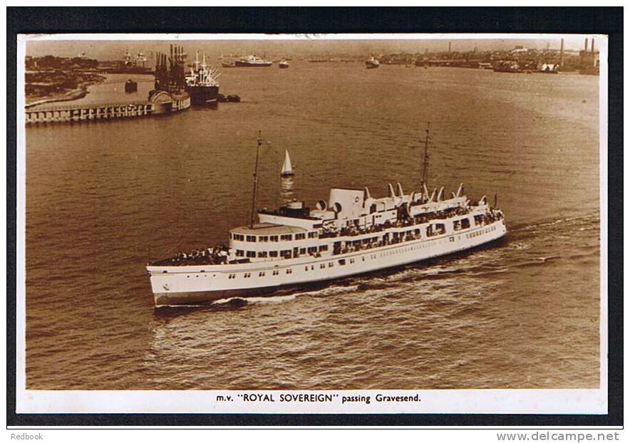Real Photo Postcard Boat Ship M.V. Royal Sovereign Paquebot Posted At Sea Cachet London To Margate Steamer - Ref A11 - Piroscafi