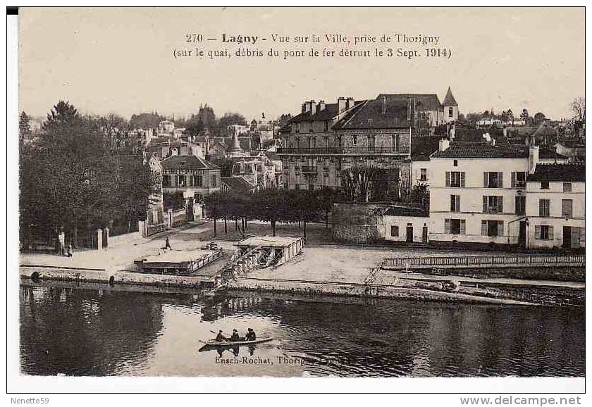 77 LAGNY Vue Sur La Ville Prise De THORIGNY Très Beau Plan + Barque - Lagny Sur Marne