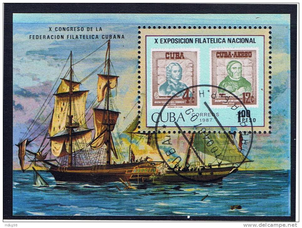 C+ Kuba 1987 Mi Bl. 97 Segelschiffe - Usados