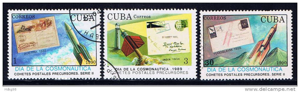 C+ Kuba 1990 Mi 3372 3374 3376 - Oblitérés