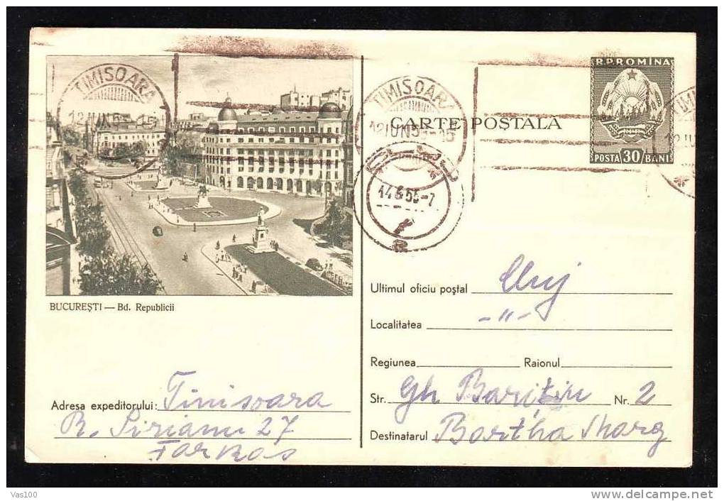 Romania TRAM 1955 Postal Stationery Enteire Postal Postcard Tramway. - Tram