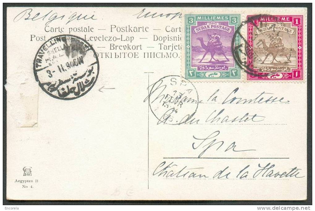 C.V. Ill. Affr. 3+1 Mill. Obl. Sc Wadi HALFA Du 3/02/1906 Vers Spa Via T.P.O. Shella Halfa.  TB - 3182 - Soudan (1954-...)