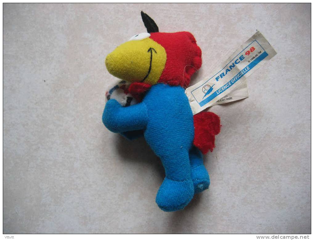 Football : Mascotte FOOTIX (Coupe Du Monde France 1998) Tissu Et Mousse (11 Cm De Haut) - Bekleidung, Souvenirs Und Sonstige