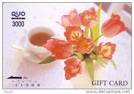 Carte Japonaise Fleur - Tulipes Et Tasse De Café - Flower Card - Blume Tulpe Karte - Fleurs