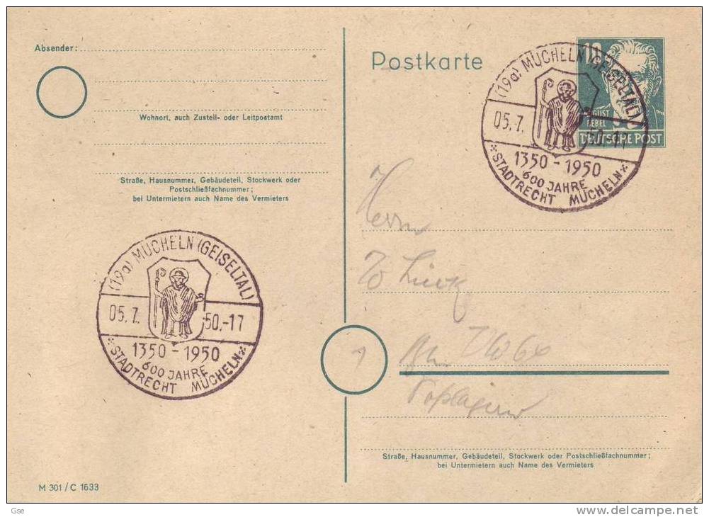 GERMANIA  1950 - Cartolina Postale - Annullo Speciale Illustrato - Cristianesimo