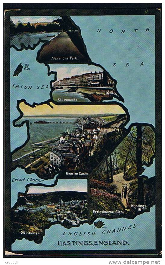 Early & Unusual Map Postcard Hastings Sussex  - Ref 19a - Hastings