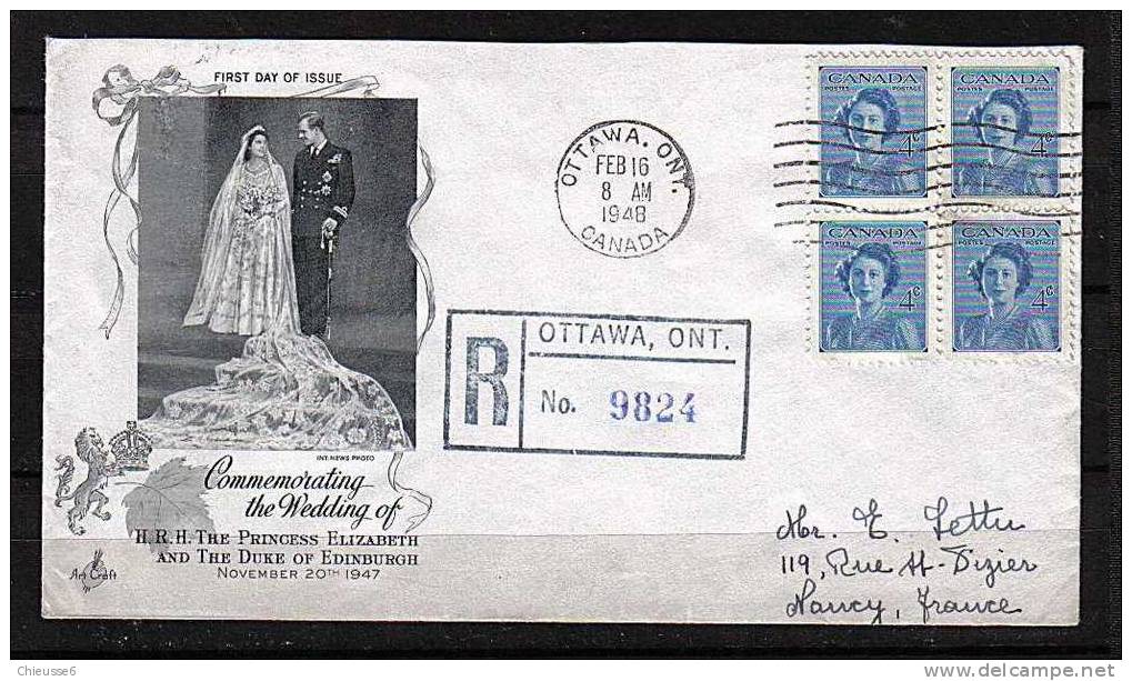 0079 - Canada - First Day Cover  - N°  227 - Mariage De La Princesse Elisabeth - Lettre Recommandeée . - ....-1951