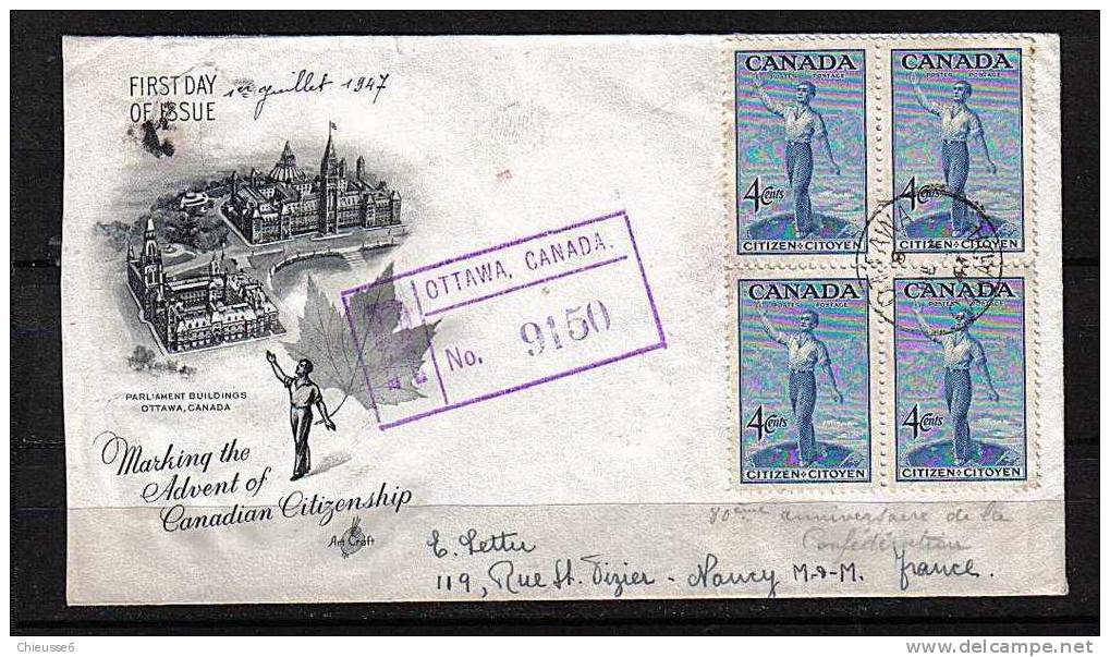 0078 - Canada - First Day Cover  - N° 226 - Proclamation De La Citoyenneté Canadienne  - Lettre Recommandeée - ....-1951