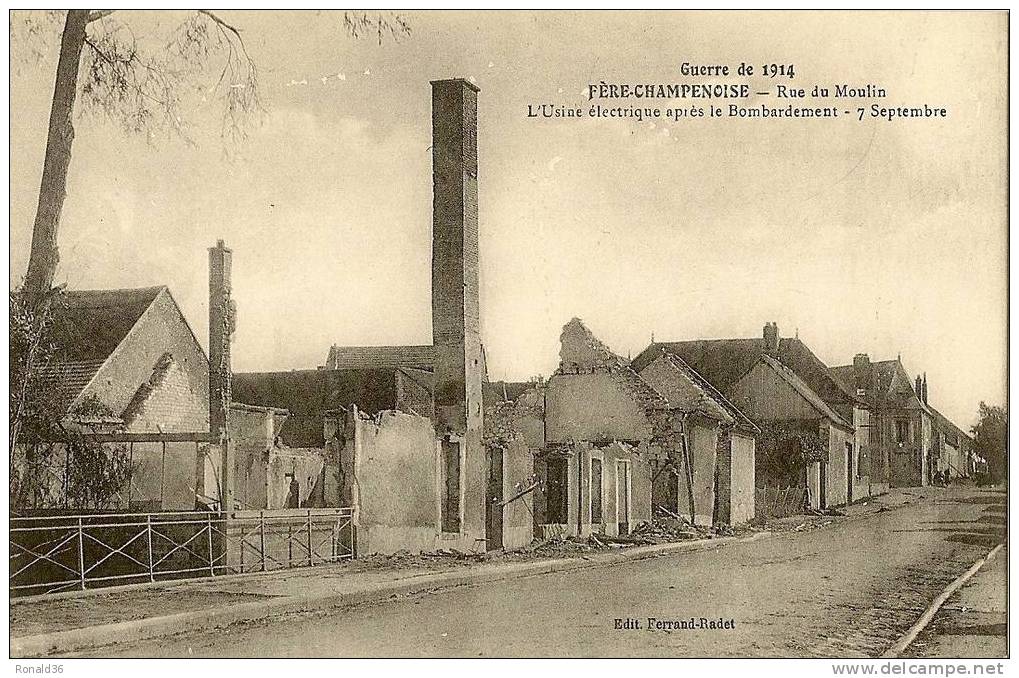 CP 51 FERE CHAMPENOISE Rue Du Moulin L'usine électrique Après Le Bombardement (moulin A Eau) - Fère-Champenoise