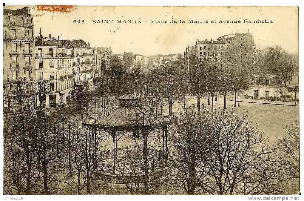 94 ST MANDE Place De La Mairie Et Av Gambetta  Joli Plan Avec Kiosque  1913 - Saint Mande