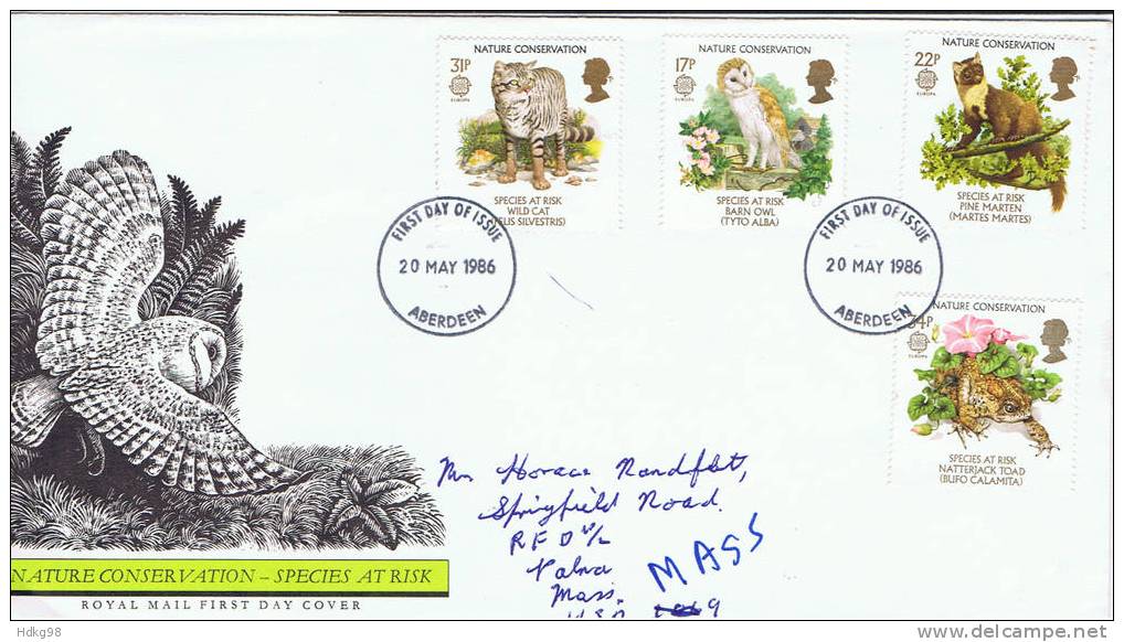 GB Großbritannien 1986 Mi 1068-71 FDC Bedrohte Tiere - 1981-1990 Em. Décimales