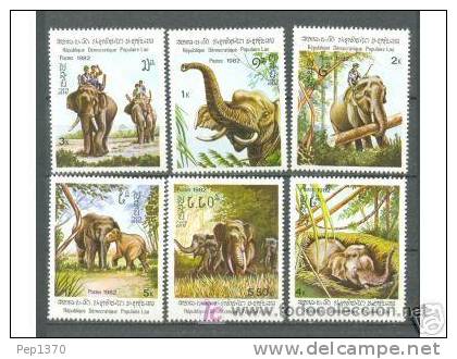 LAOS 1982 FAUNA - ELEFANTES - YVERT Nº 376/381 - Elefanti