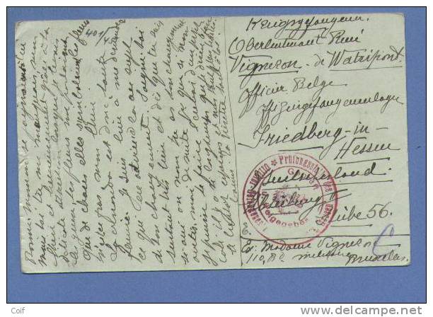 Kriegsgefangenensendung Vanuit BRUSSEL Naar FRIEDBERG (Duistland) Met Stempel GEPRUFT / FEIGEGEBEN - Prisoners