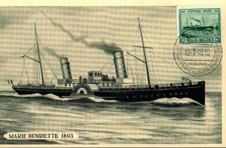 A0004 - Entier Postal - Carte Paquebot Marie Henriette 1893 - Souvenir Maximum  Du Centenaire Ostende - Douvres -cob 726 - 1934-1951