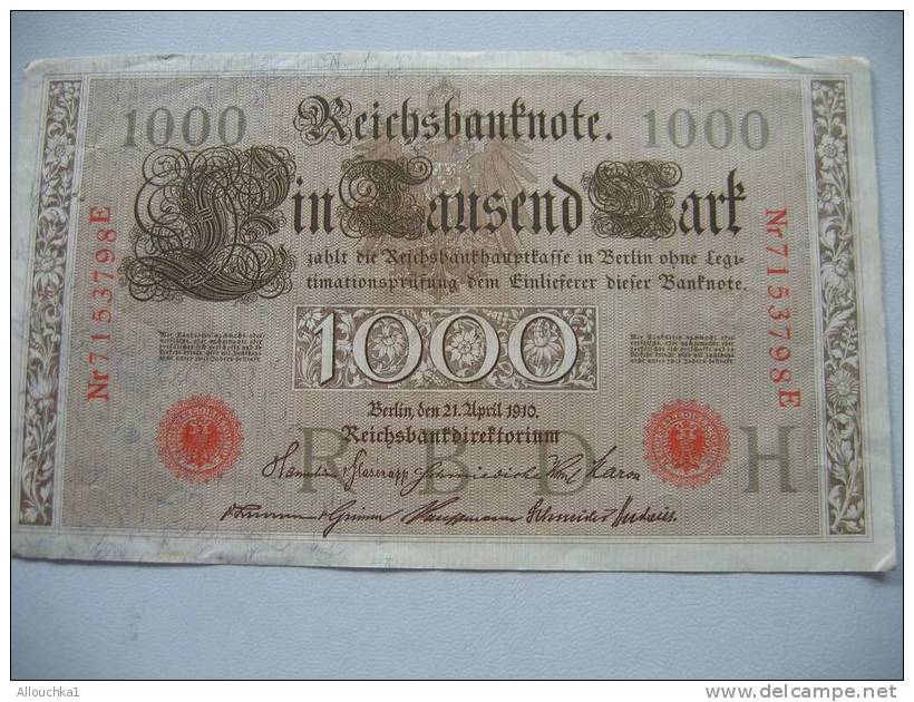 BILLETS DE BANQUE ALLEMAGNE DEUTSCH  1000 REICHSBANKNOTE  DE 1910 - 1.000 Mark
