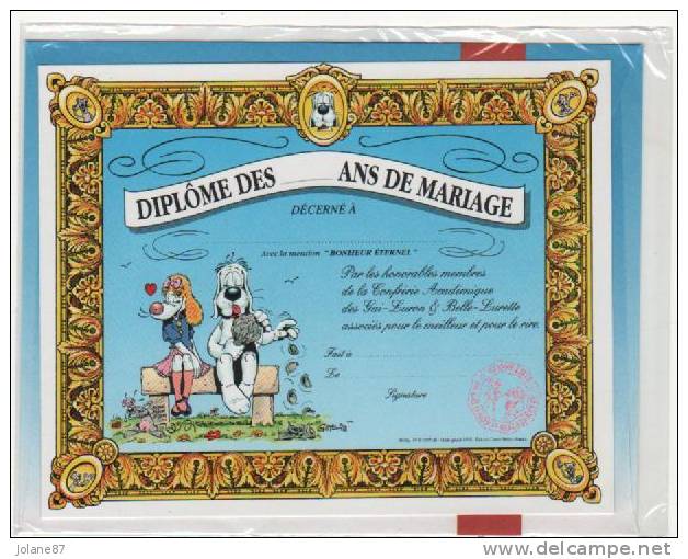 CARTE AVEC ENVELOPPE -   GOTLIB  GAI LURON-    DIPLOME A DECERNER -      X ANS DE MARIAGE - Autres & Non Classés