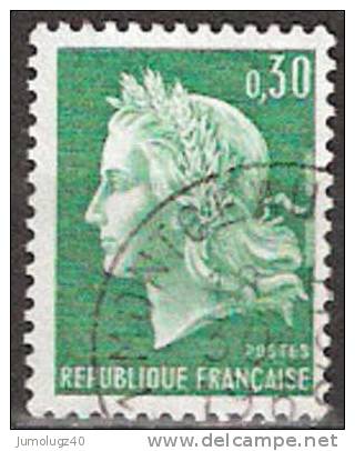 Timbre France Y&T N°1536A (02) Obl  Marianne De Cheffer.  0 F.30 Vert. Cote 0,15 € - 1967-1970 Maríanne De Cheffer