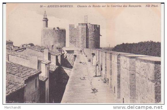 GARD . AIGUES MORTES . CHEMIN DE RONDE SUR LA COURTINE DES REMPARTS - Aigues-Mortes