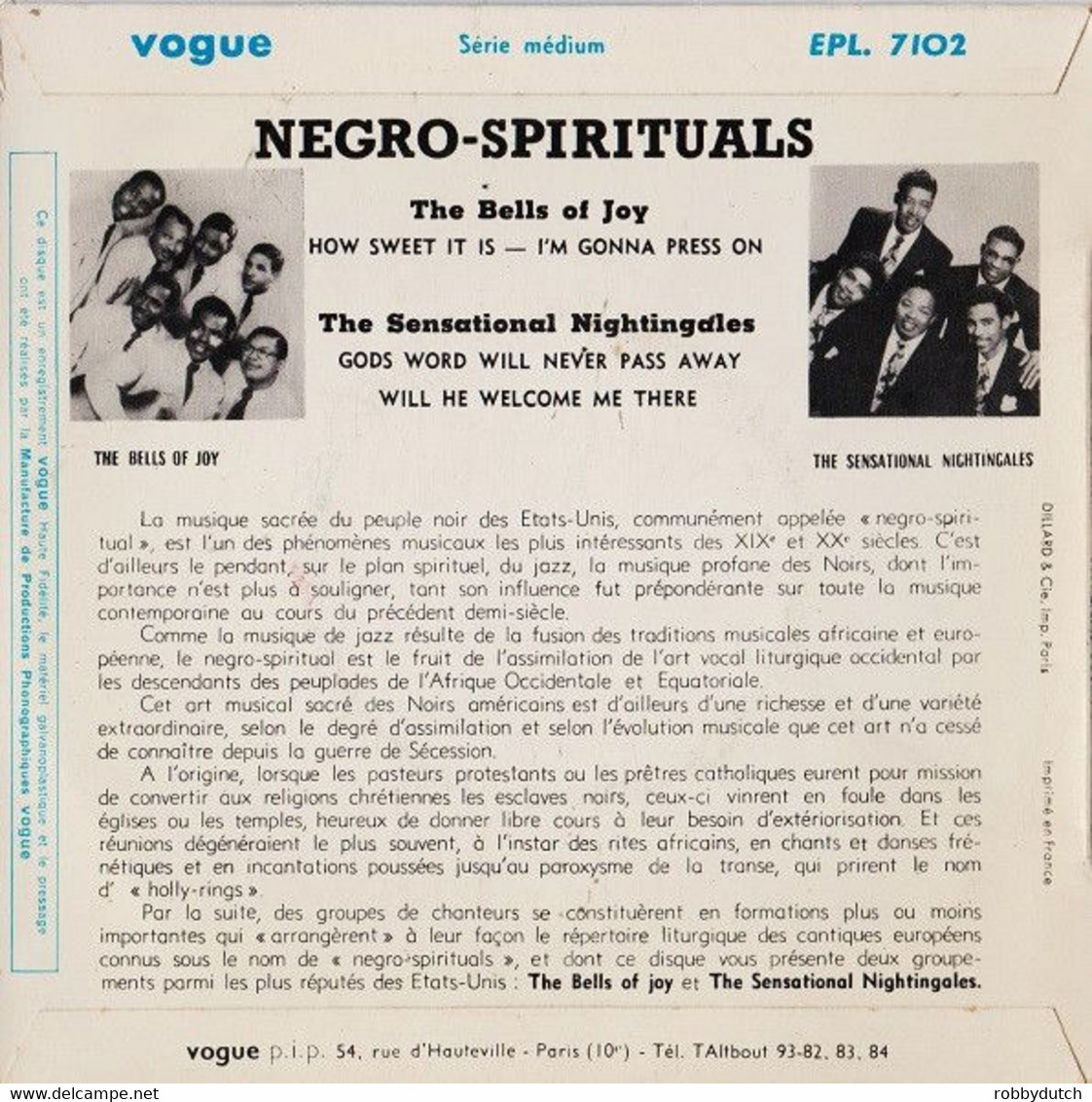* 7" EP * NEGRO SPIRITUALS - THE SENSATIONAL NIGHTINGALES / BELLS OF JOY - Chants Gospels Et Religieux