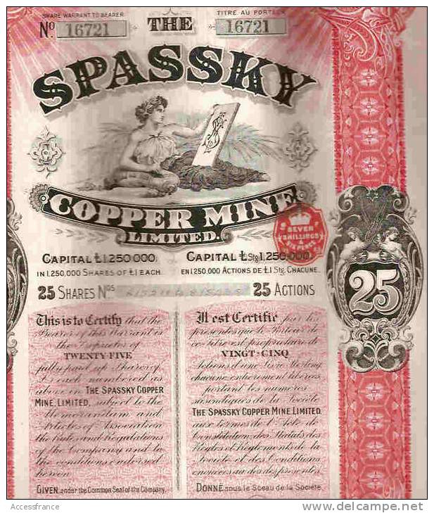 LOT 5 X : RUSSIE THE SPASSKY Copper Mines Titres De 25 Actions - Russie