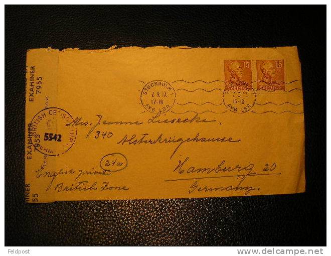 Lettre De Stokholm Pour Hamburg 1947 - Censure Anglaise - British Censorship - Lettres & Documents