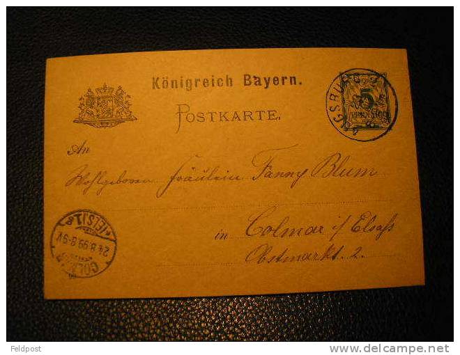 Entier Postal De Bavière Pour Colmar 1899 - AUGSBURG - Enteros Postales