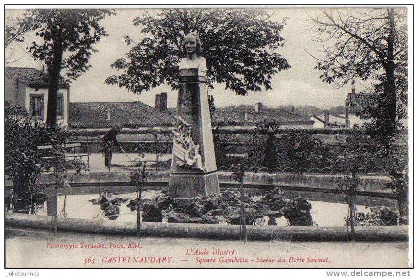 Castelnaudary-square Gambetta,statue Du Poète Soumet Cpa Bon état - Castelnaudary